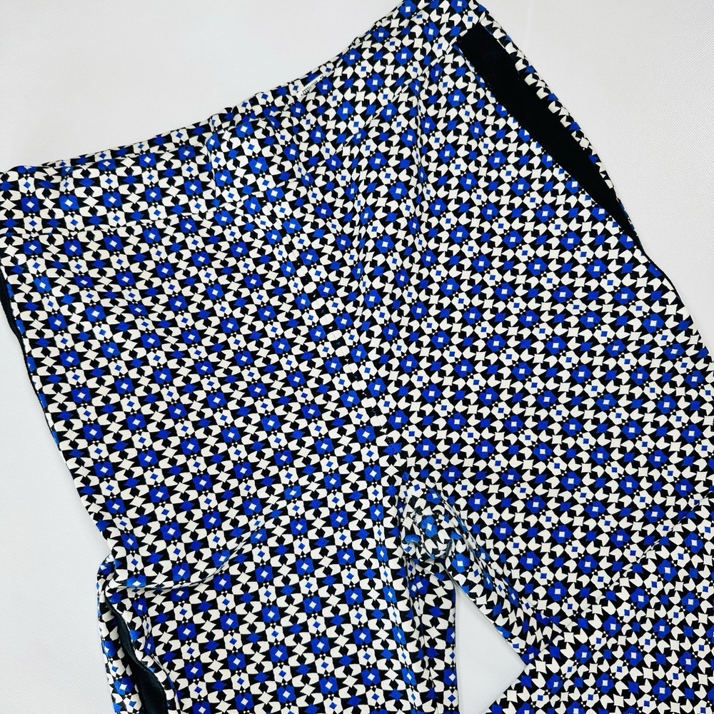 Maeve Anthropologie Geometric Print Flare Ponte Knit Pants Stretch Medium Blue